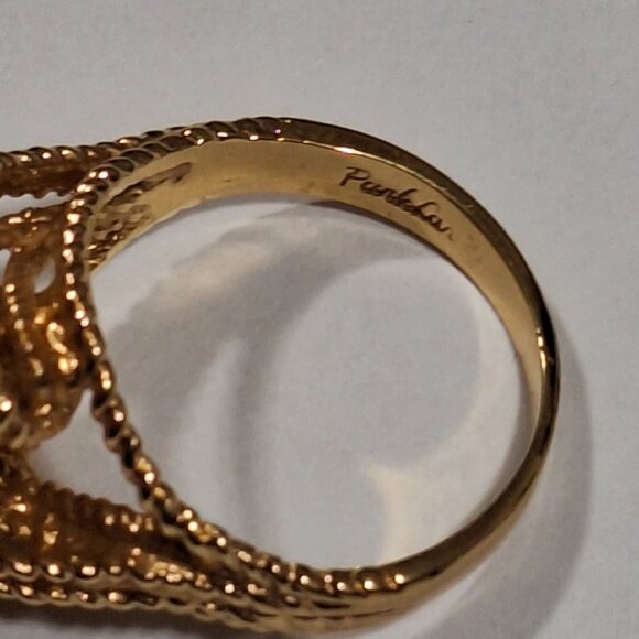 Vtg Park Lane Gold Tone Clear Rhinestone Filigree Statement Cocktail Ring Size 8 - Picture 10 of 10